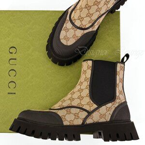 NEW Men's GUCCI GG Canvas G 9 / US 9.5 Brown Beige Ankle Boots $1,350 Authentic